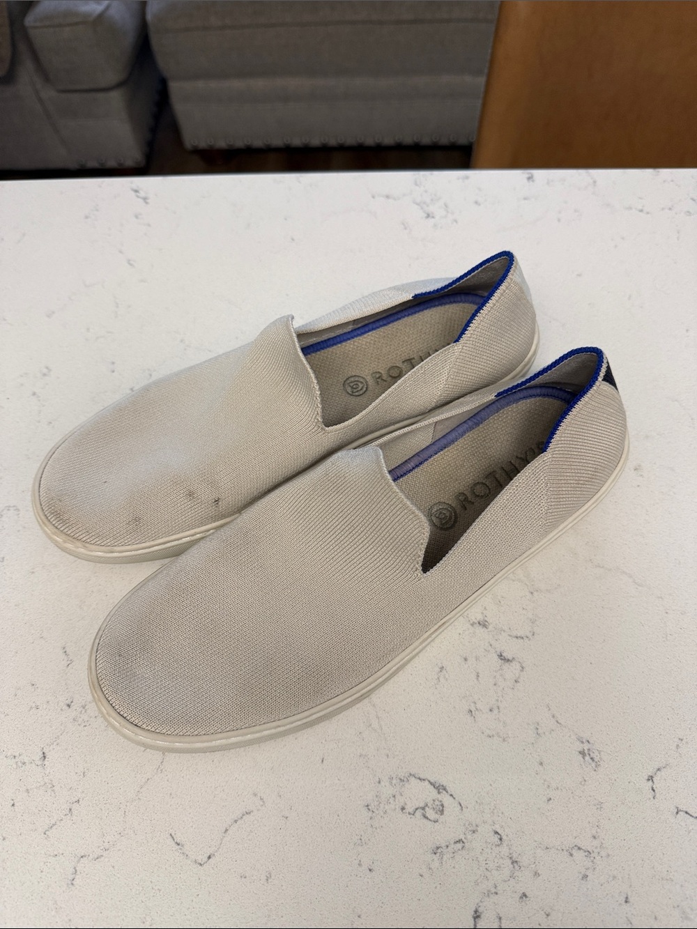 Rothy’s Slip-On Canvas Sneakers in Light Gray